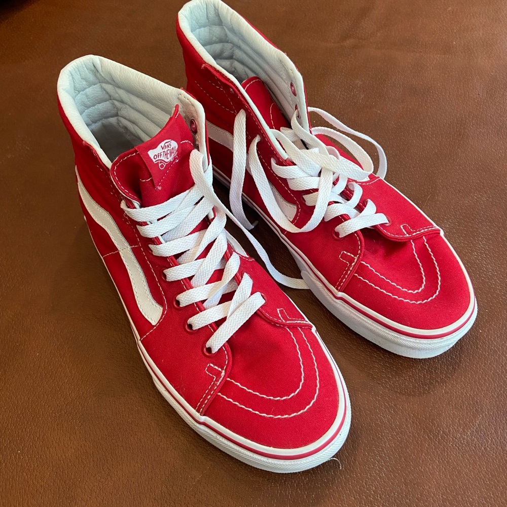 Vans Red and White High-Top Athletic Shoes